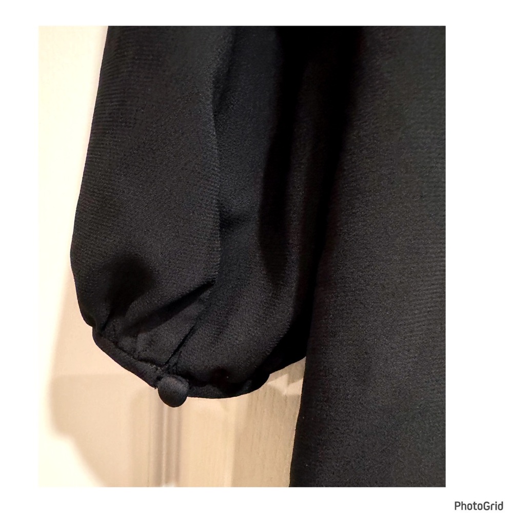 NWT Loft Black Sheer Dot Ruffle Yoke Dress Size 6P Petite Mini - Picture 6 of 9